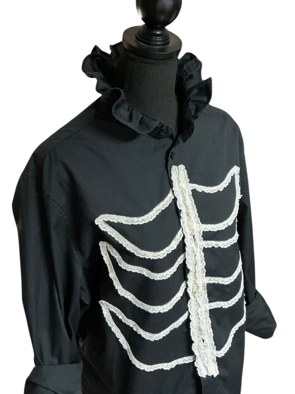 Skeleton Ruffle Collar Upcycled Shirt Halloween Ribcage Goth Grunge